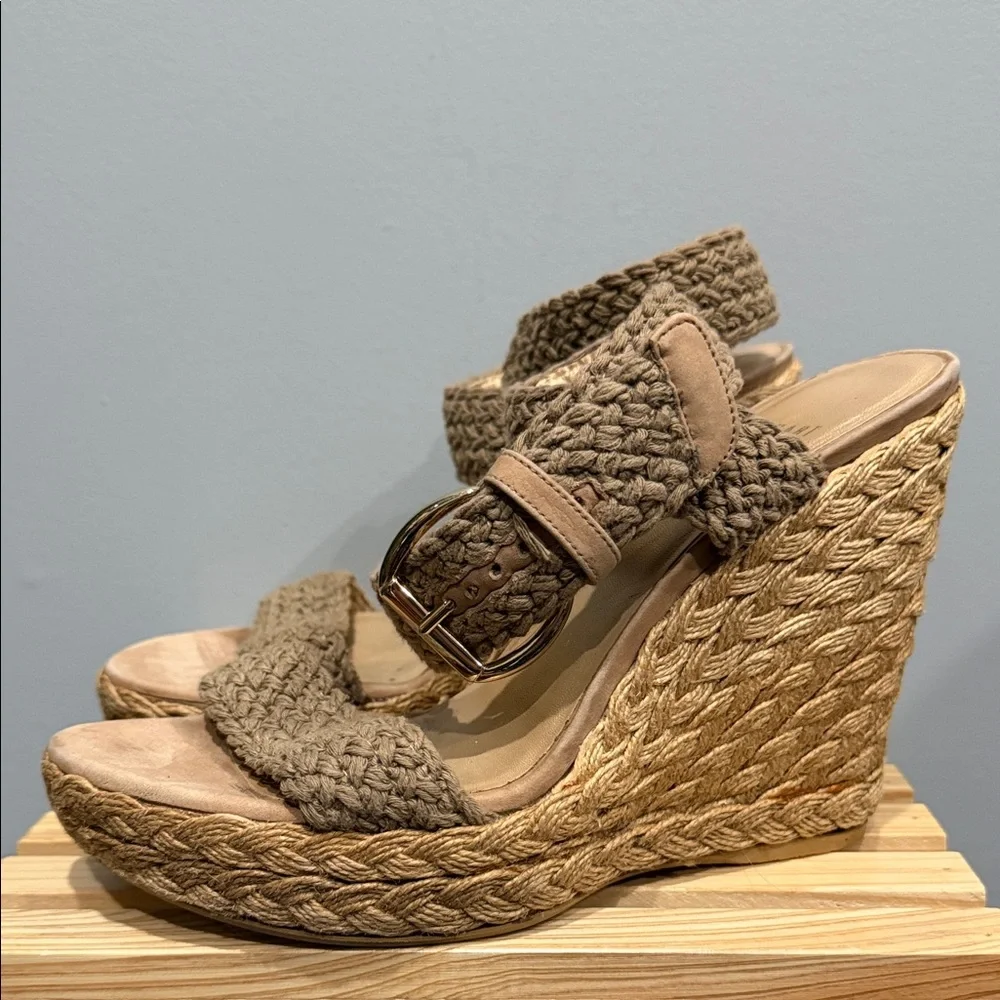 Stuart Weitzman Crochet Espadrille Wedge Sandals Ankle Strap Size 8 - Picture 2 of 12